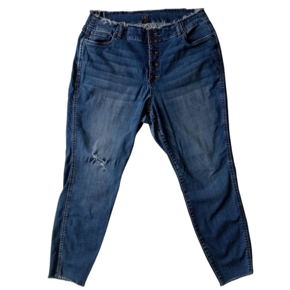 Kut From The Kloth Blue Medium Wash Distressed Frayed Skinny Jeans Women's 18W